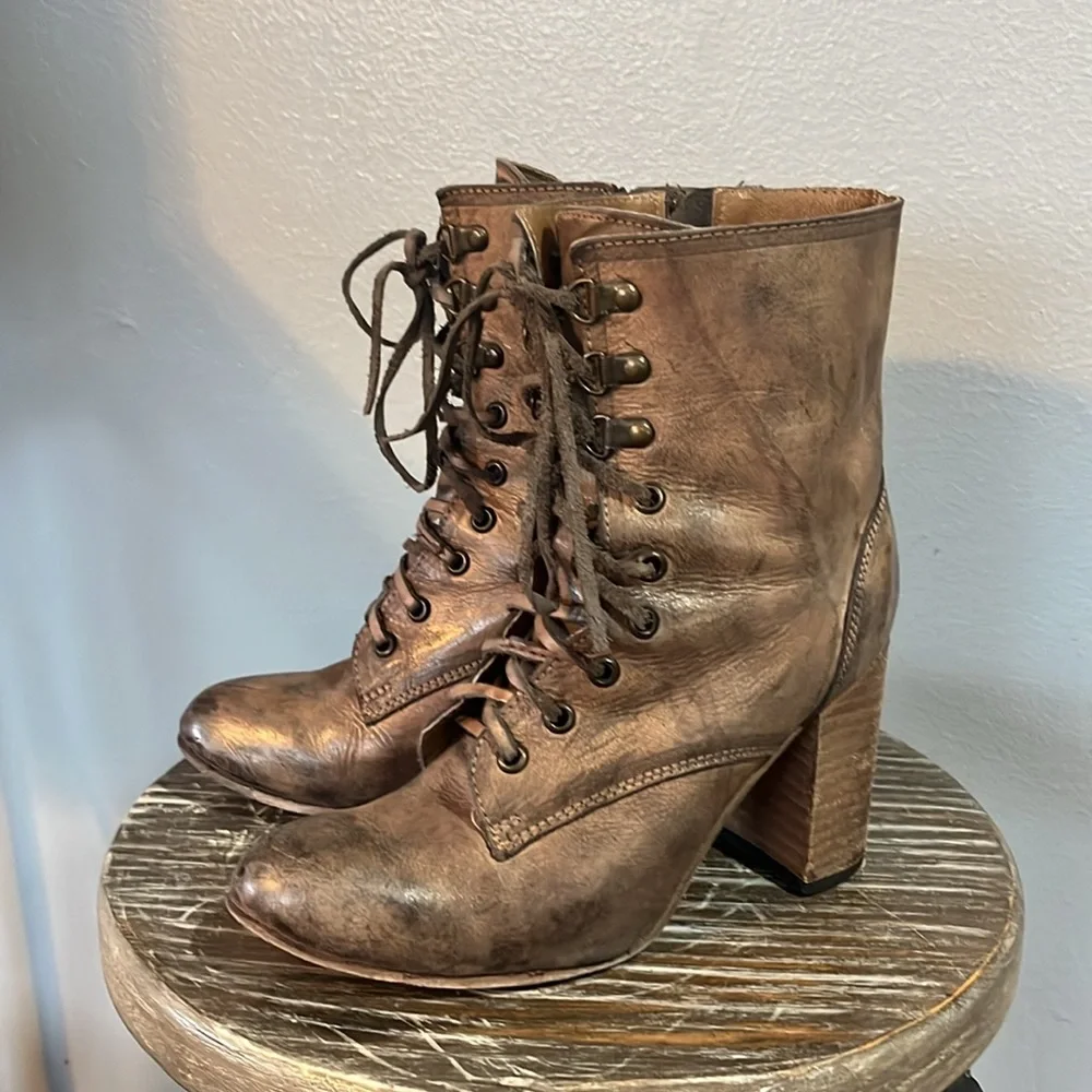 Freebird By Steven Hollis Lace Up Leather Heeled Boots - Picture 8 of 13